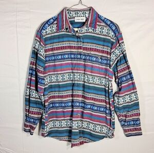 Vintage 90s Cabin Creek Size L Geometric Southwestern Print Button Down Shirt